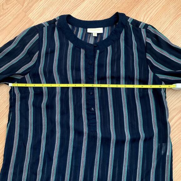 ModCloth Blue Striped Sheer Blouse Size M Tiered Flutter Ruffle Sleeve - Picture 9 of 11